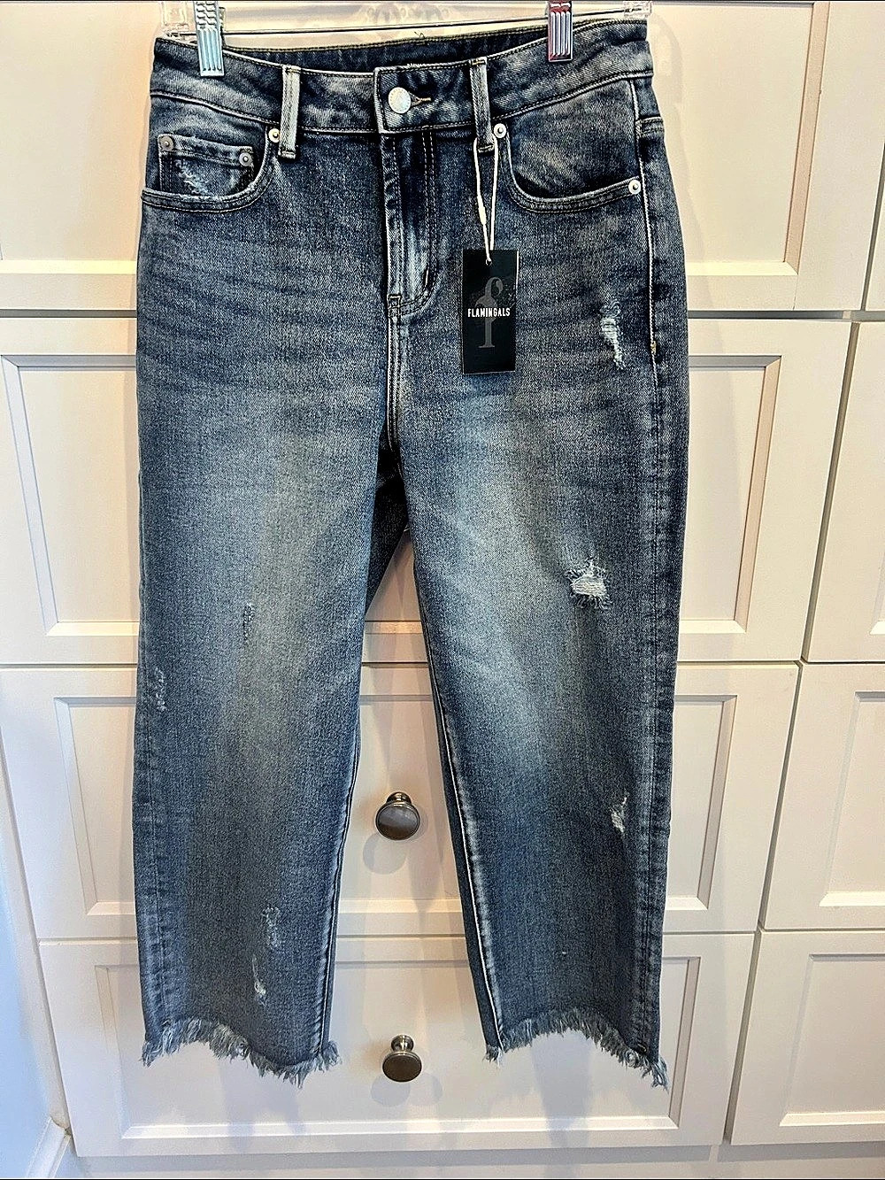 Flamingals Distressed Straight Leg Jeans  NWT